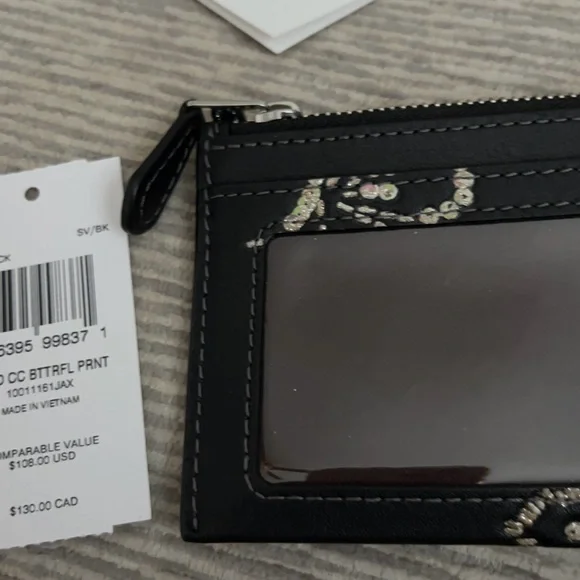 Coach Black Leather Card Case Keyring with Sequin Butterfly Accent - Picture 6 of 8